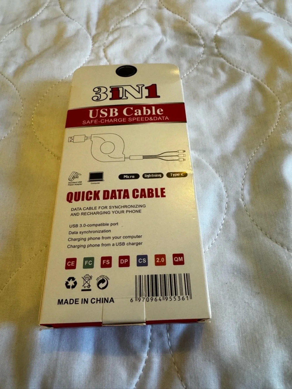 3IN1 Retractable Charging Cable - Black and Gold